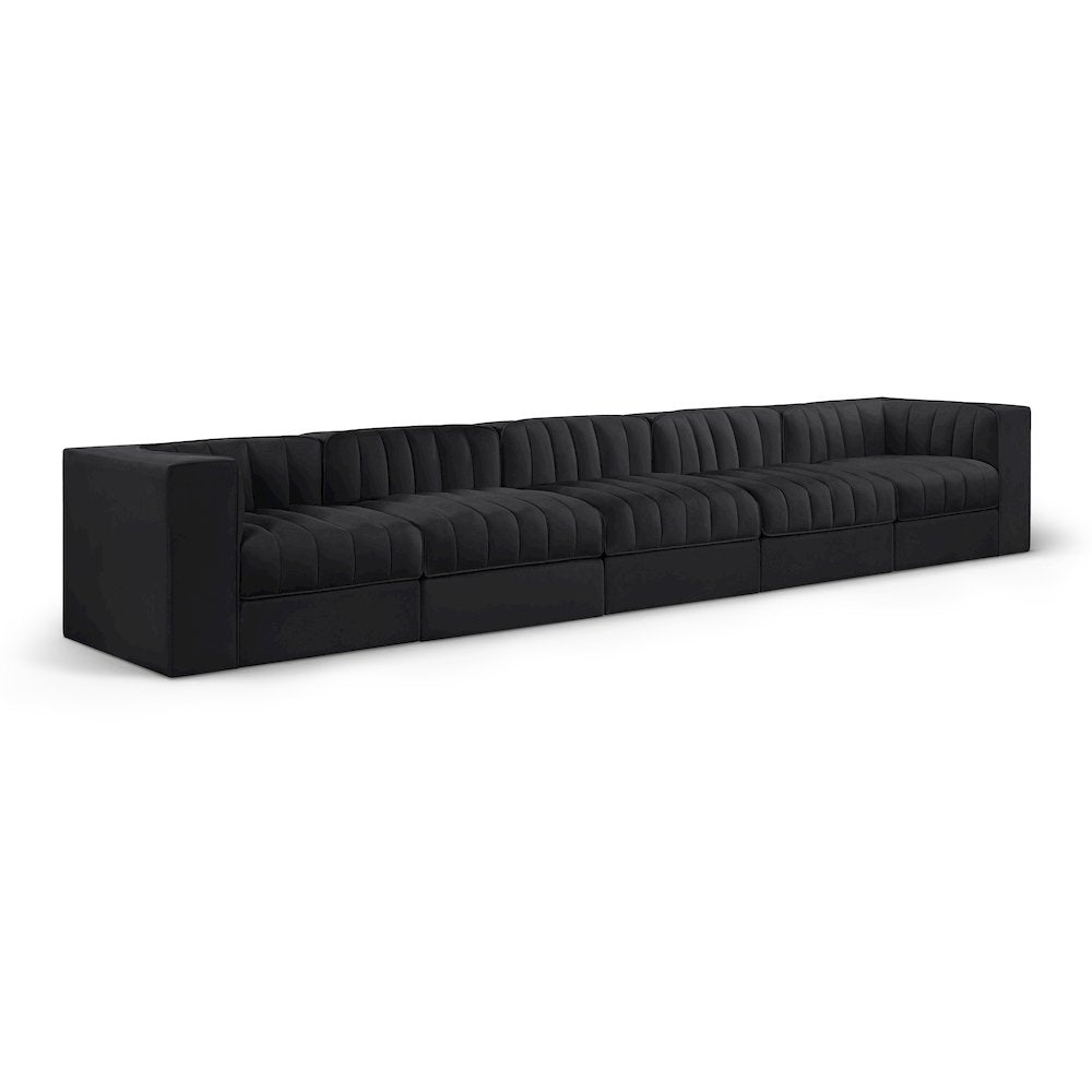 Rummi Black Velvet Performance Fabric Upholstered 5pc. Modular Sofa