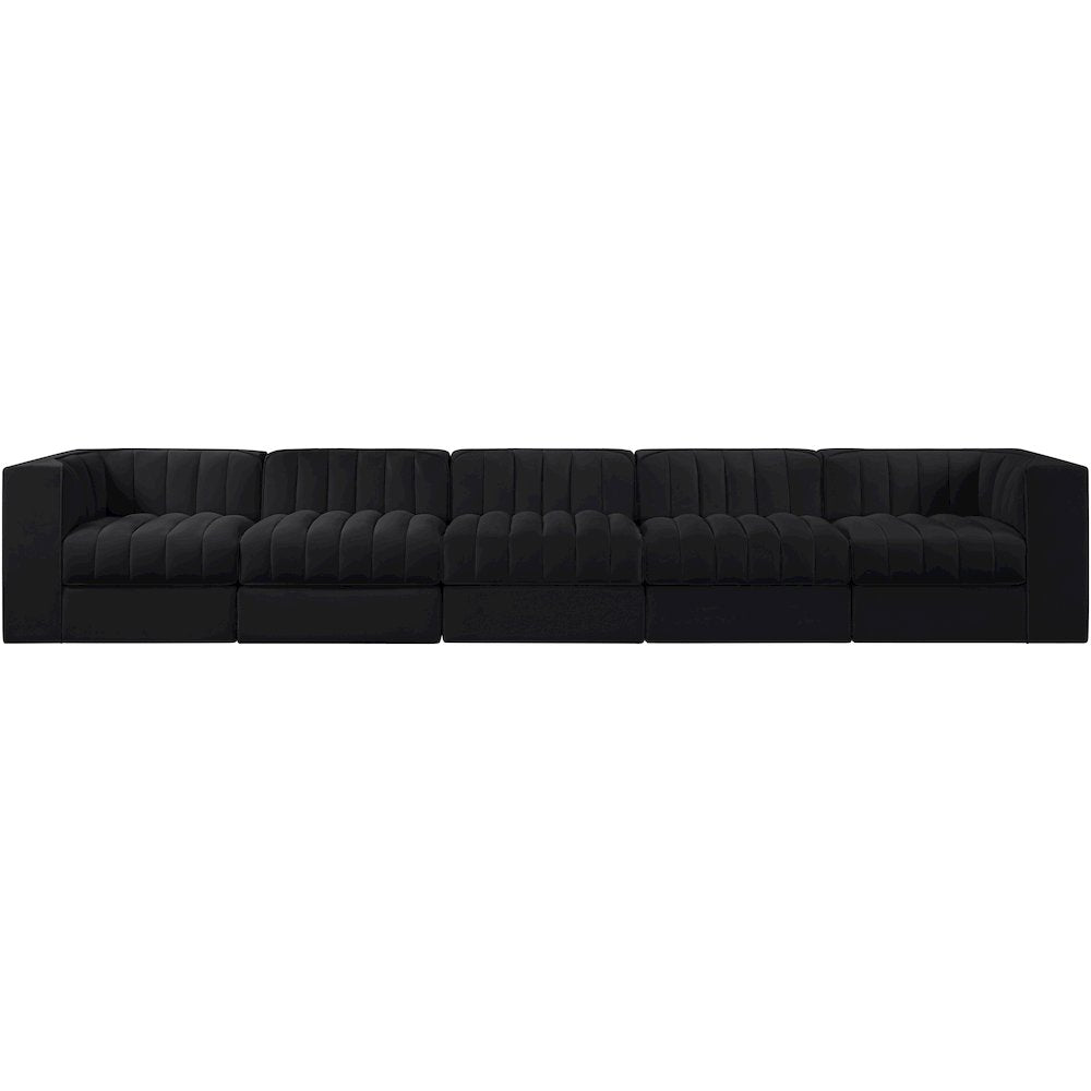 Rummi Black Velvet Performance Fabric Upholstered 5pc. Modular Sofa