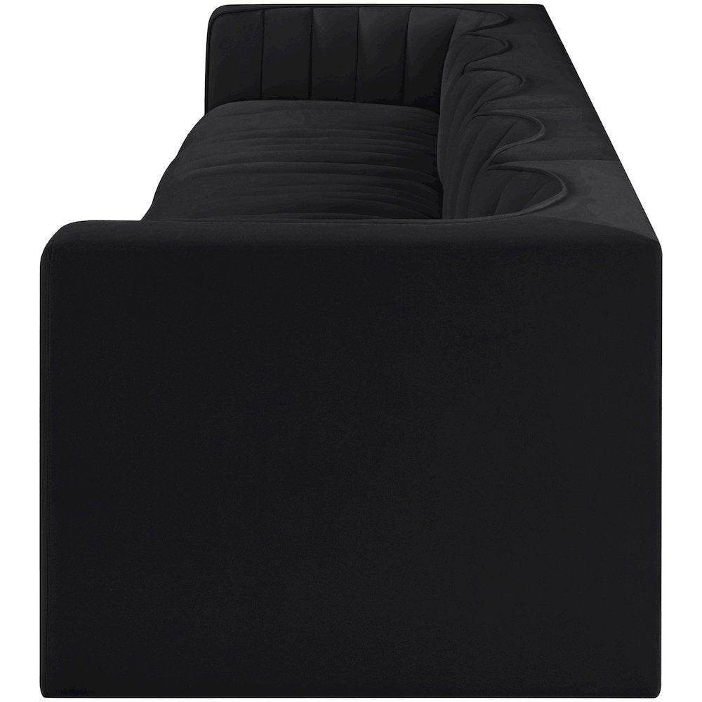 Rummi Black Velvet Performance Fabric Upholstered 5pc. Modular Sofa