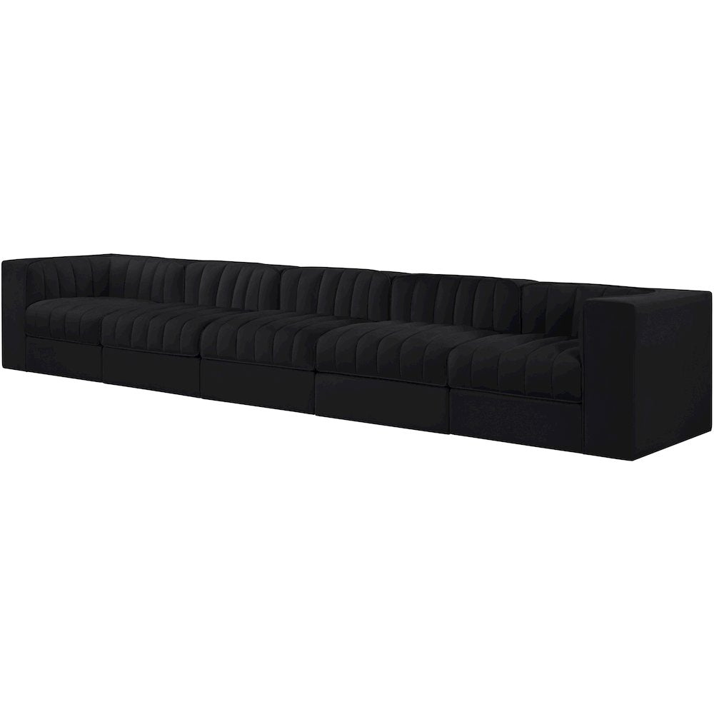 Rummi Black Velvet Performance Fabric Upholstered 5pc. Modular Sofa