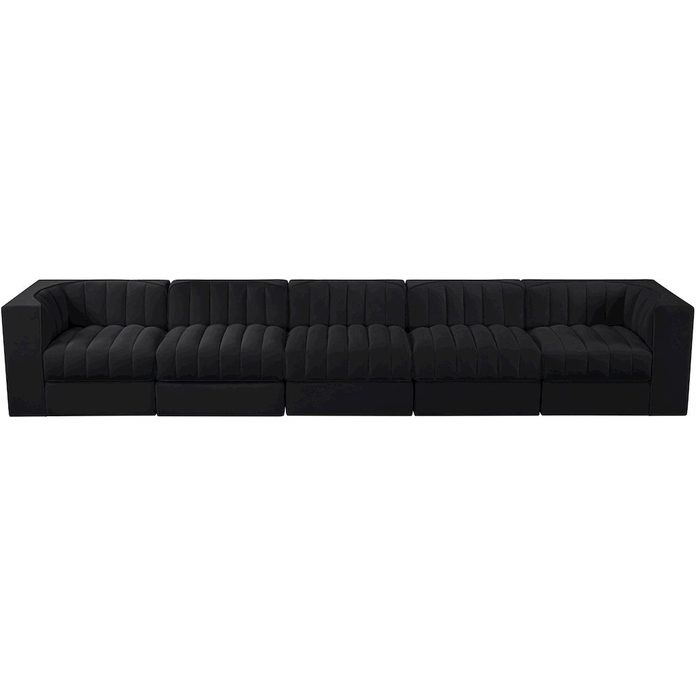 Rummi Black Velvet Performance Fabric Upholstered 5pc. Modular Sofa