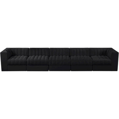 Rummi Black Velvet Performance Fabric Upholstered 5pc. Modular Sofa