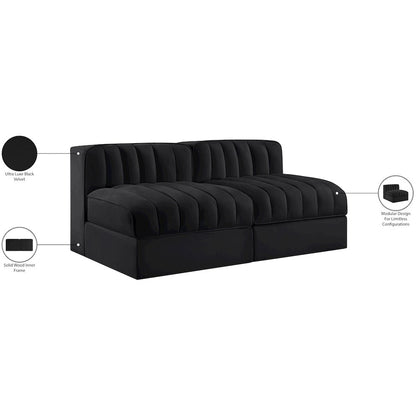 Rummi Black Velvet Performance Fabric Upholstered 2pc. Modular Loveseat