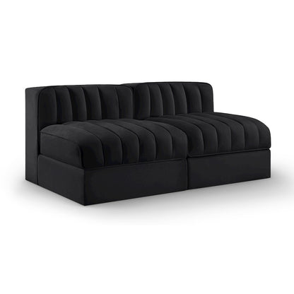 Rummi Black Velvet Performance Fabric Upholstered 2pc. Modular Loveseat