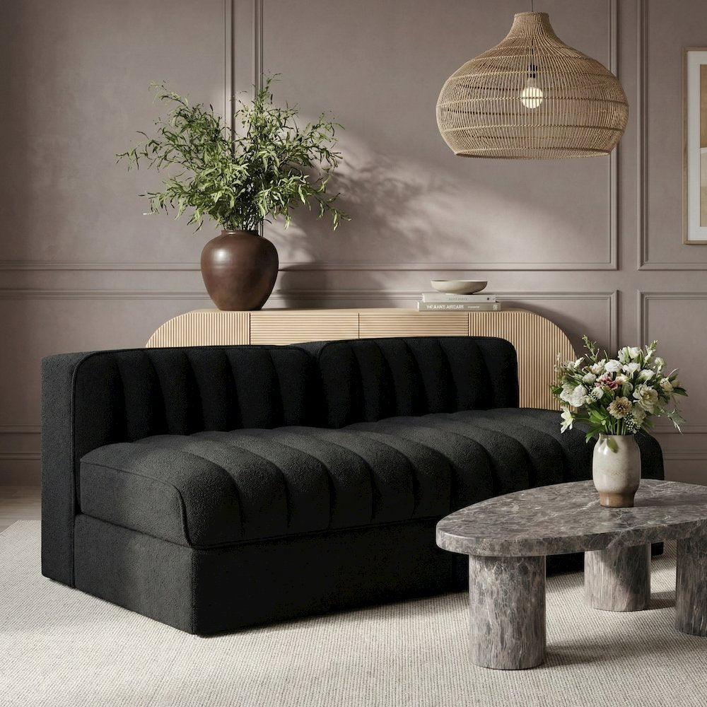 Rummi Black Velvet Performance Fabric Upholstered 2pc. Modular Loveseat