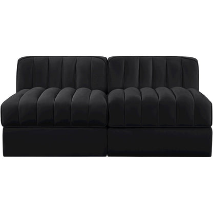 Rummi Black Velvet Performance Fabric Upholstered 2pc. Modular Loveseat
