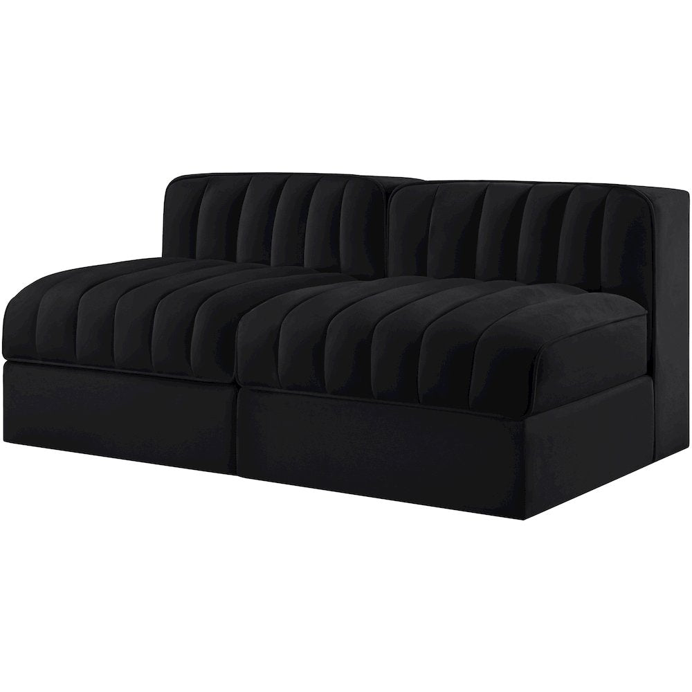 Rummi Black Velvet Performance Fabric Upholstered 2pc. Modular Loveseat