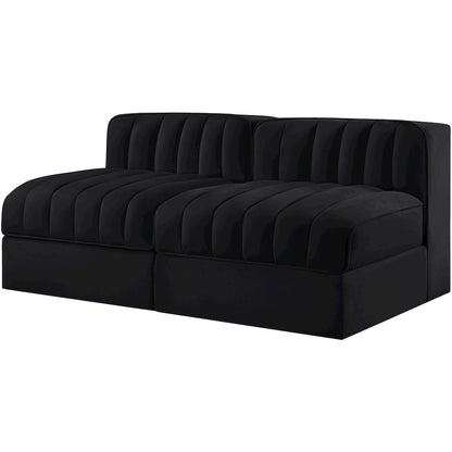 Rummi Black Velvet Performance Fabric Upholstered 2pc. Modular Loveseat