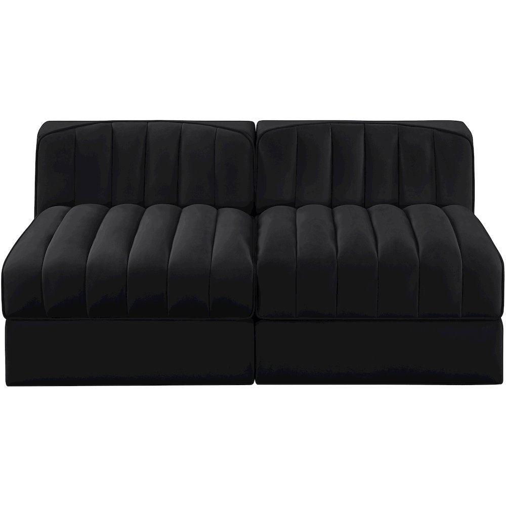 Rummi Black Velvet Performance Fabric Upholstered 2pc. Modular Loveseat