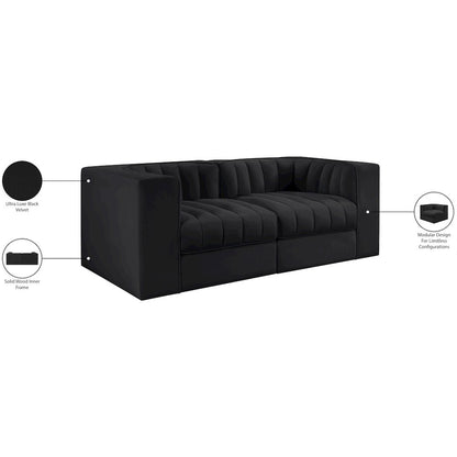 Rummi Black Velvet Performance Fabric Upholstered 2pc. Modular Loveseat