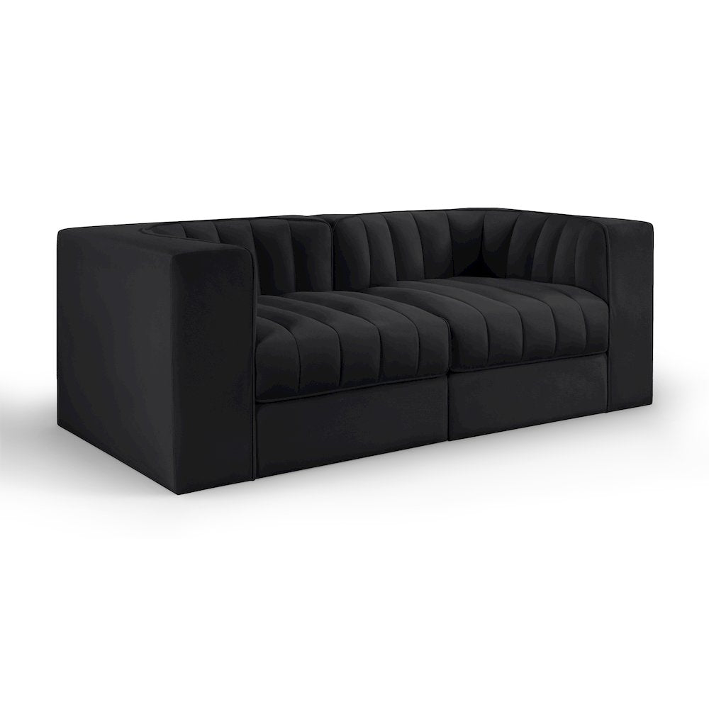 Rummi Black Velvet Performance Fabric Upholstered 2pc. Modular Loveseat