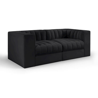 Rummi Black Velvet Performance Fabric Upholstered 2pc. Modular Loveseat