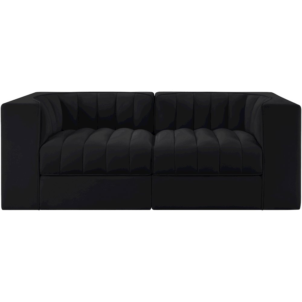 Rummi Black Velvet Performance Fabric Upholstered 2pc. Modular Loveseat