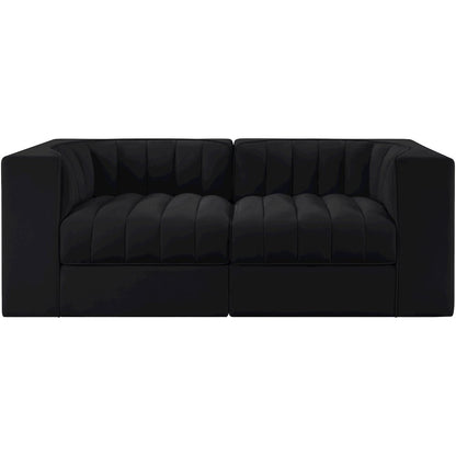 Rummi Black Velvet Performance Fabric Upholstered 2pc. Modular Loveseat