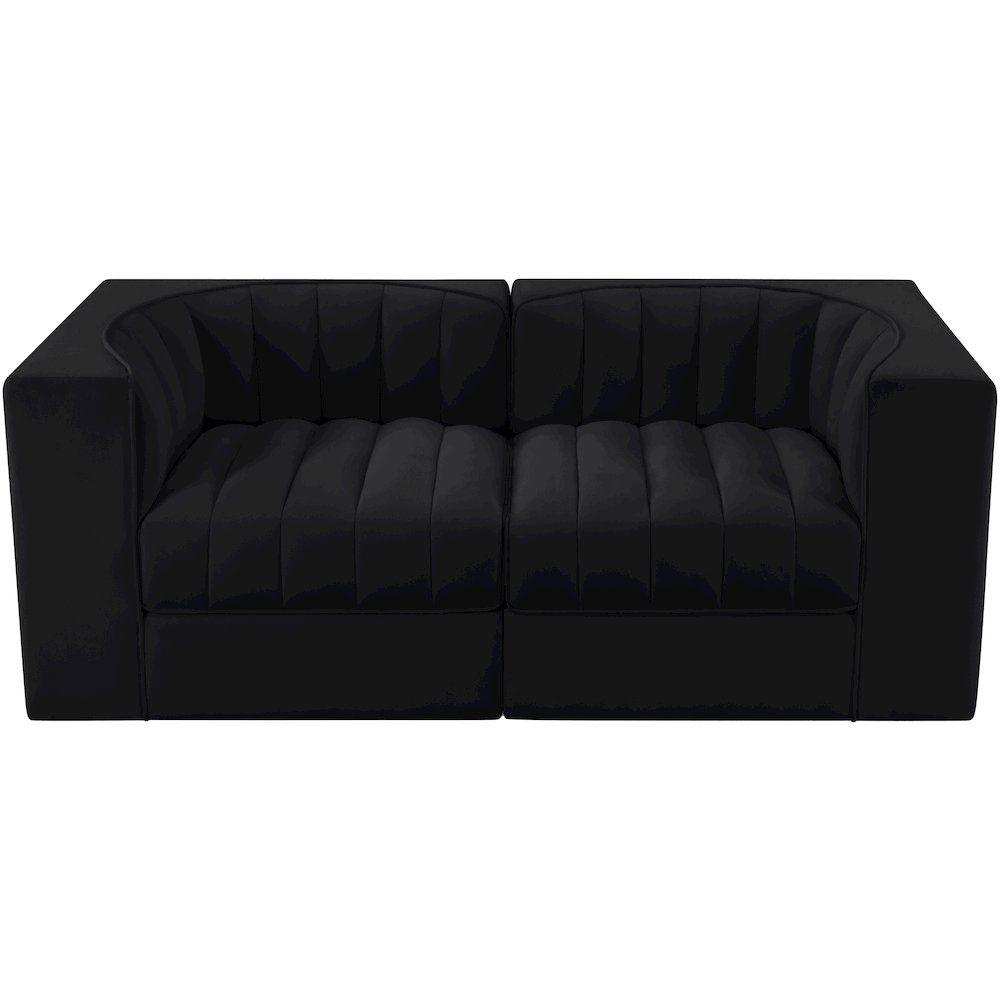 Rummi Black Velvet Performance Fabric Upholstered 2pc. Modular Loveseat