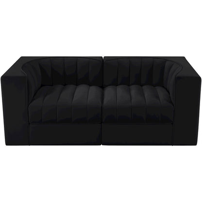 Rummi Black Velvet Performance Fabric Upholstered 2pc. Modular Loveseat