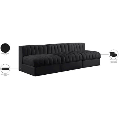 Rummi Black Velvet Performance Fabric Upholstered 3pc. Modular Sofa