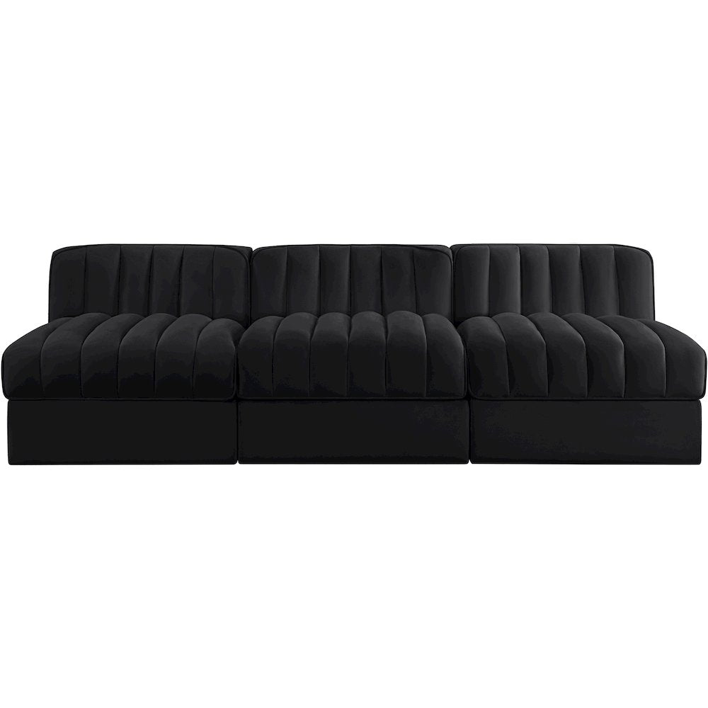 Rummi Black Velvet Performance Fabric Upholstered 3pc. Modular Sofa