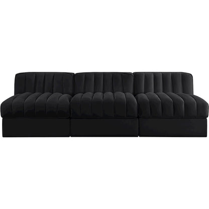 Rummi Black Velvet Performance Fabric Upholstered 3pc. Modular Sofa