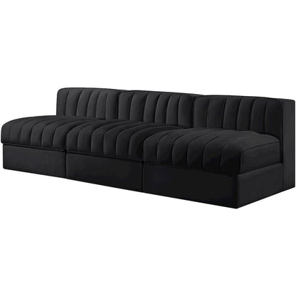 Rummi Black Velvet Performance Fabric Upholstered 3pc. Modular Sofa