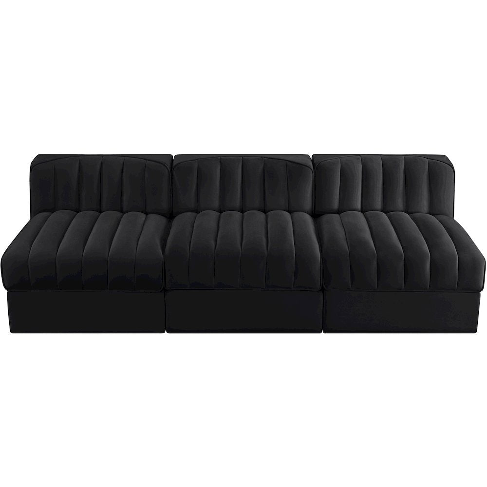 Rummi Black Velvet Performance Fabric Upholstered 3pc. Modular Sofa