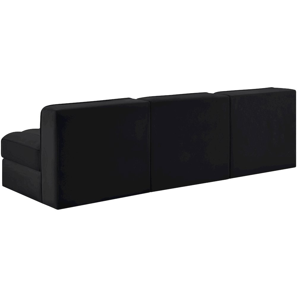 Rummi Black Velvet Performance Fabric Upholstered 3pc. Modular Sofa