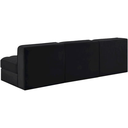 Rummi Black Velvet Performance Fabric Upholstered 3pc. Modular Sofa