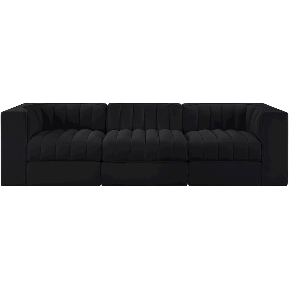 Rummi Black Velvet Performance Fabric Upholstered 3pc. Modular Sofa