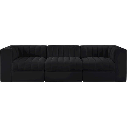 Rummi Black Velvet Performance Fabric Upholstered 3pc. Modular Sofa