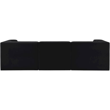 Rummi Black Velvet Performance Fabric Upholstered 3pc. Modular Sofa