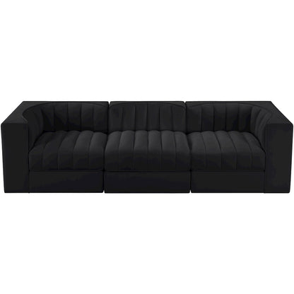 Rummi Black Velvet Performance Fabric Upholstered 3pc. Modular Sofa