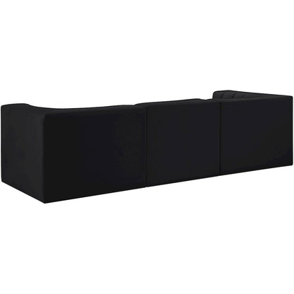 Rummi Black Velvet Performance Fabric Upholstered 3pc. Modular Sofa