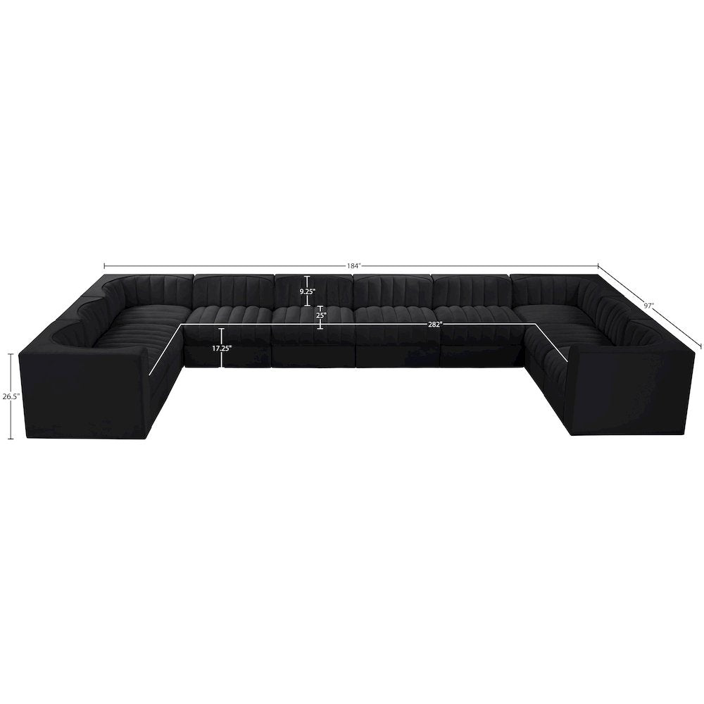 Rummi Black Velvet Performance Fabric Upholstered 10pc. Modular Sectional