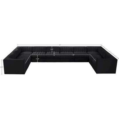 Rummi Black Velvet Performance Fabric Upholstered 10pc. Modular Sectional
