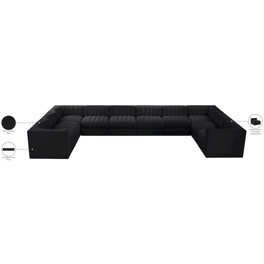 Rummi Black Velvet Performance Fabric Upholstered 10pc. Modular Sectional