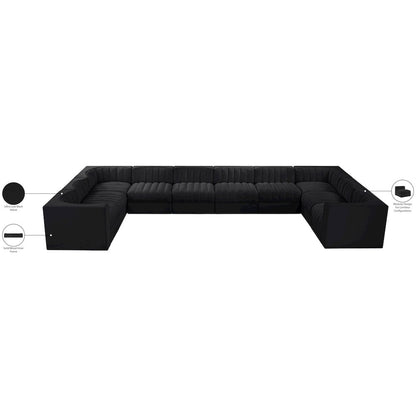 Rummi Black Velvet Performance Fabric Upholstered 10pc. Modular Sectional