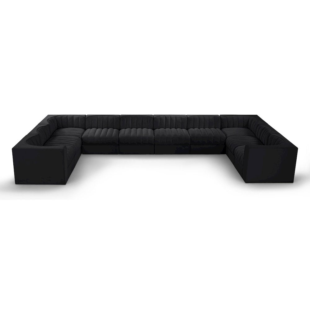 Rummi Black Velvet Performance Fabric Upholstered 10pc. Modular Sectional