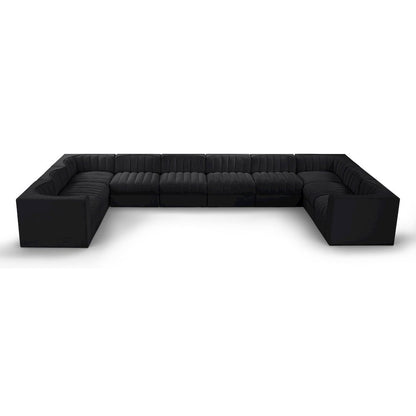 Rummi Black Velvet Performance Fabric Upholstered 10pc. Modular Sectional