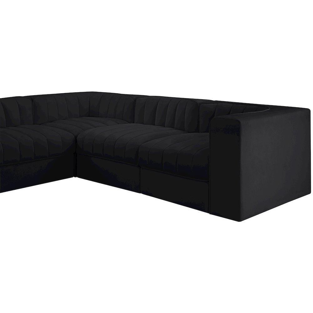 Rummi Black Velvet Performance Fabric Upholstered 10pc. Modular Sectional