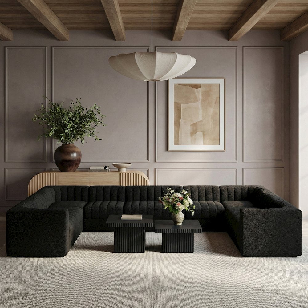 Rummi Black Velvet Performance Fabric Upholstered 10pc. Modular Sectional