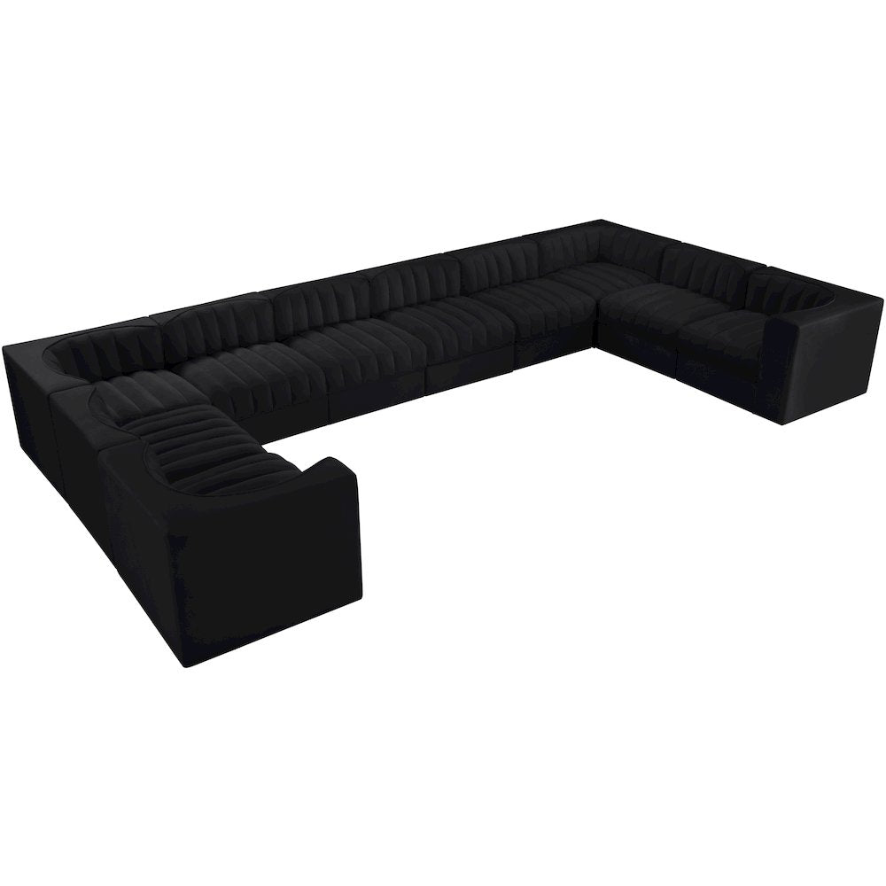 Rummi Black Velvet Performance Fabric Upholstered 10pc. Modular Sectional