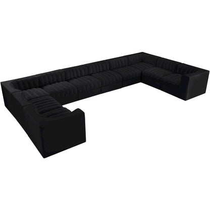 Rummi Black Velvet Performance Fabric Upholstered 10pc. Modular Sectional