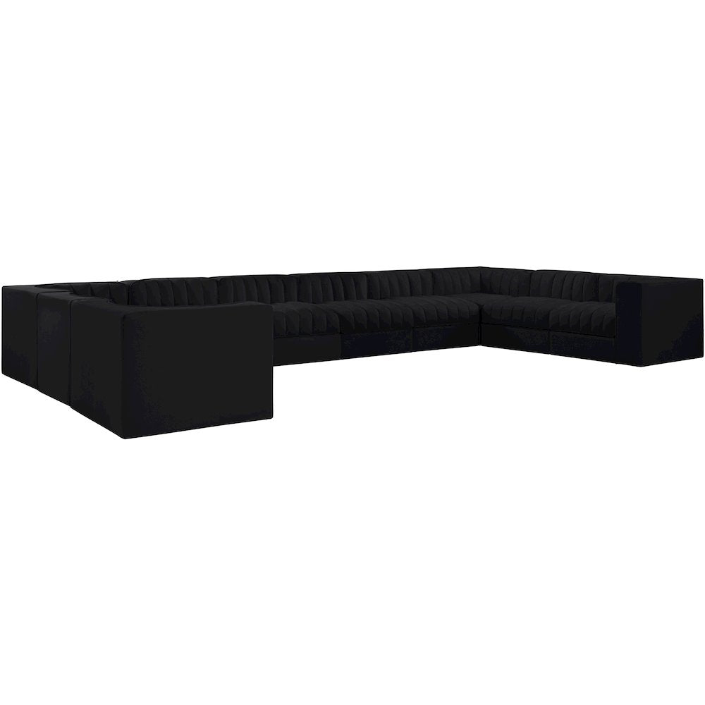 Rummi Black Velvet Performance Fabric Upholstered 10pc. Modular Sectional