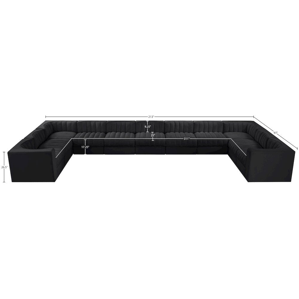Rummi Black Velvet Performance Fabric Upholstered 11pc. Modular Sectional