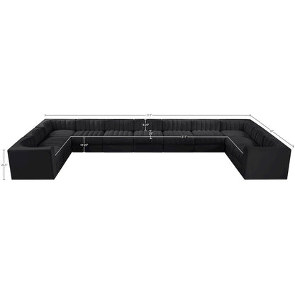 Rummi Black Velvet Performance Fabric Upholstered 11pc. Modular Sectional