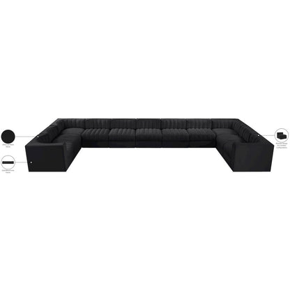 Rummi Black Velvet Performance Fabric Upholstered 11pc. Modular Sectional