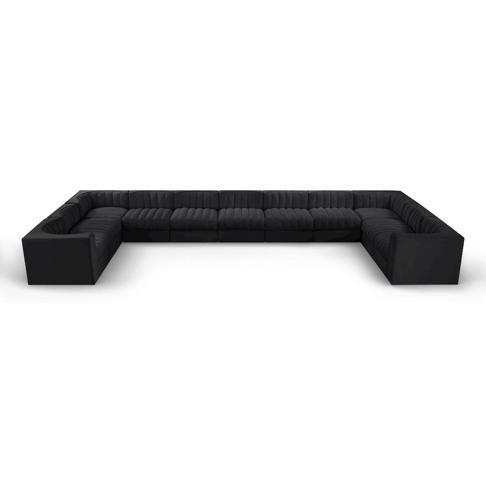 Rummi Black Velvet Performance Fabric Upholstered 11pc. Modular Sectional