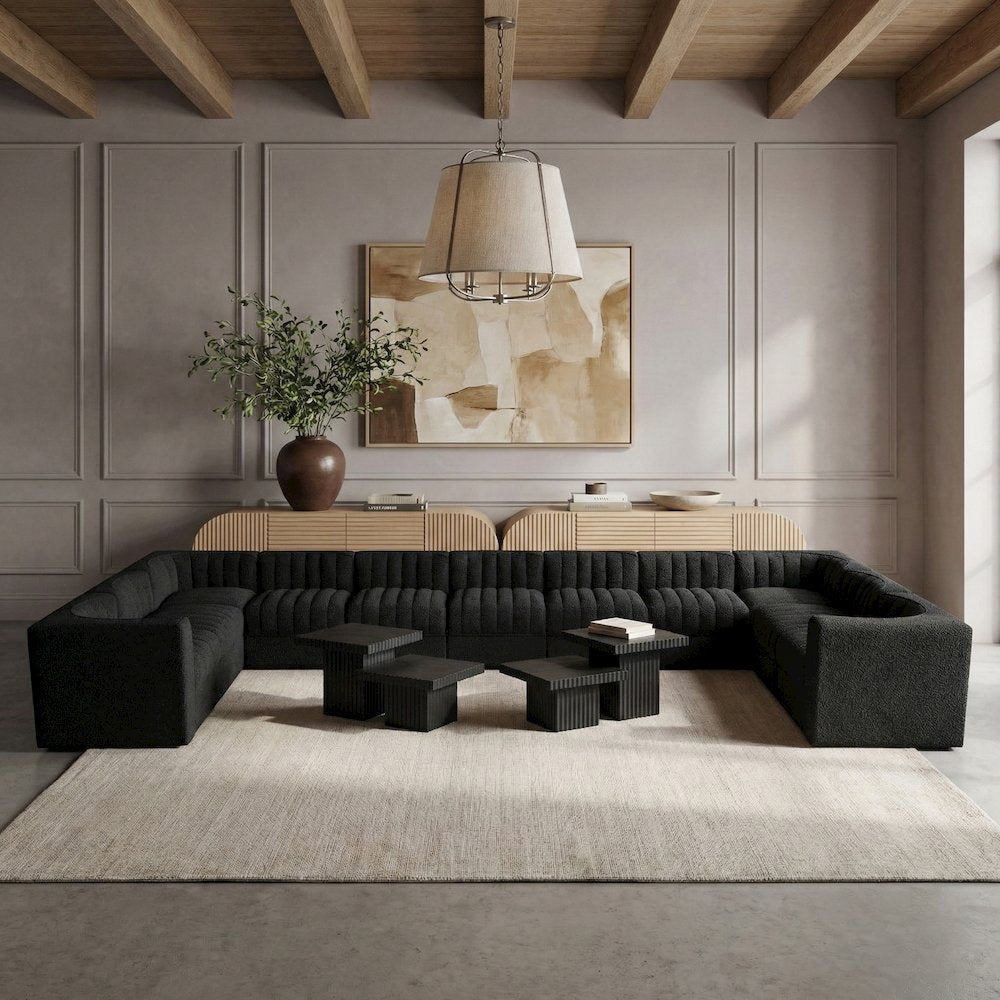 Rummi Black Velvet Performance Fabric Upholstered 11pc. Modular Sectional