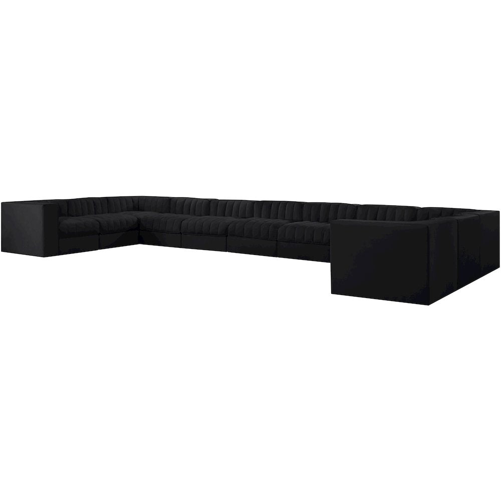 Rummi Black Velvet Performance Fabric Upholstered 11pc. Modular Sectional