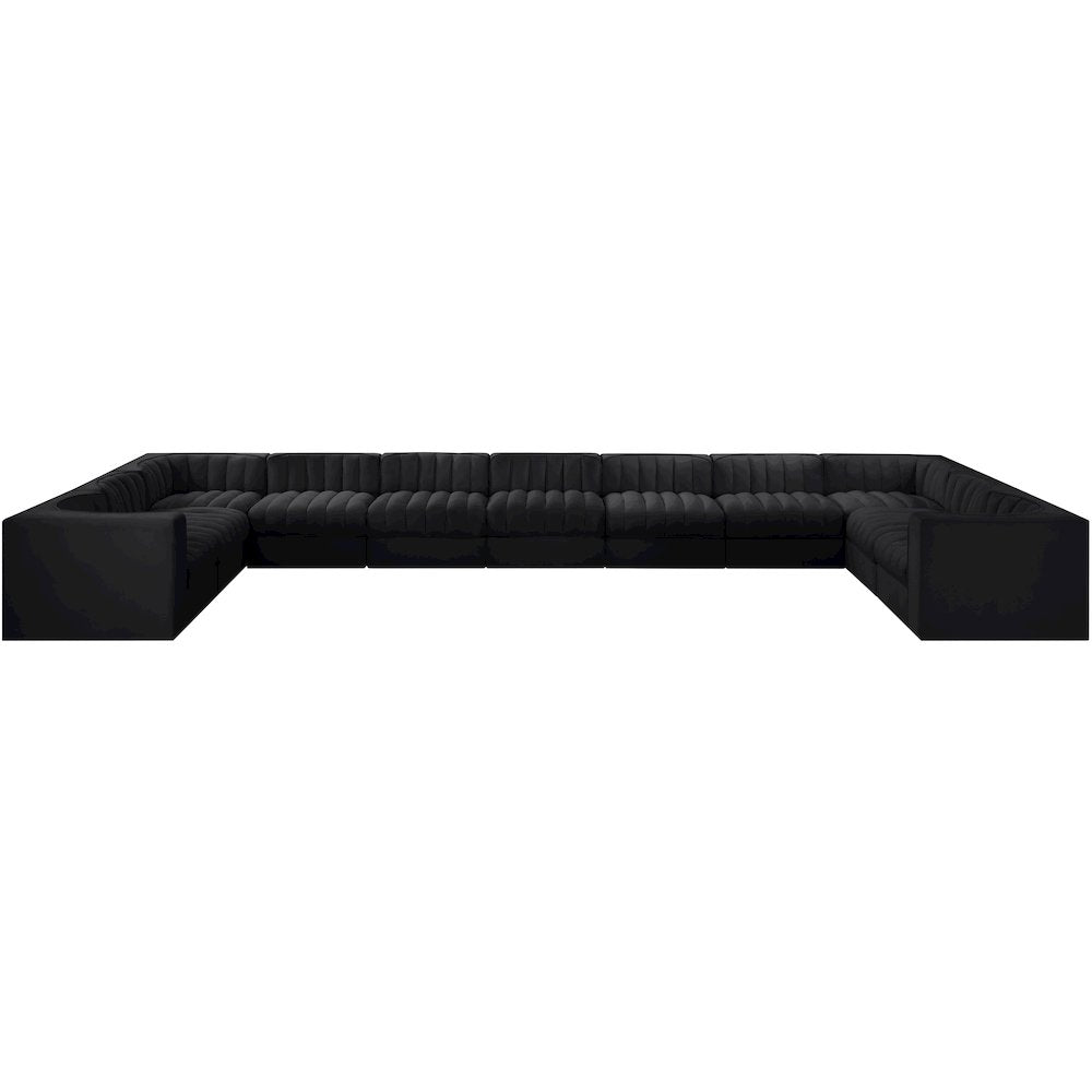 Rummi Black Velvet Performance Fabric Upholstered 11pc. Modular Sectional